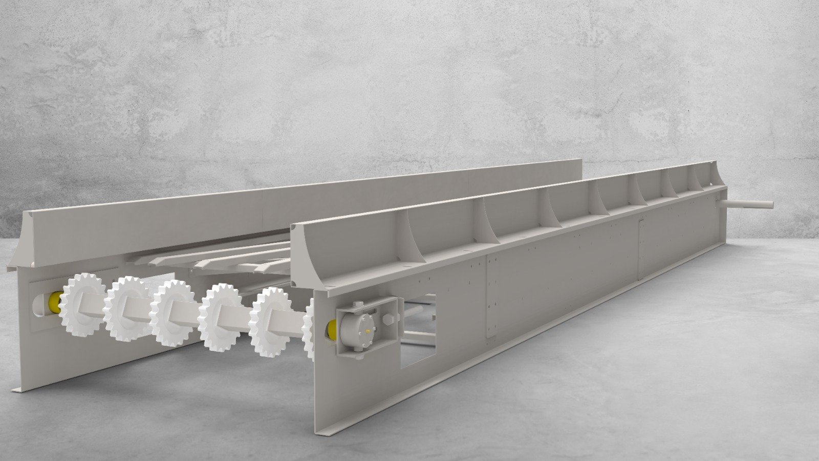 Mechanical engineer reviewing a 3D CAD conveyor system model